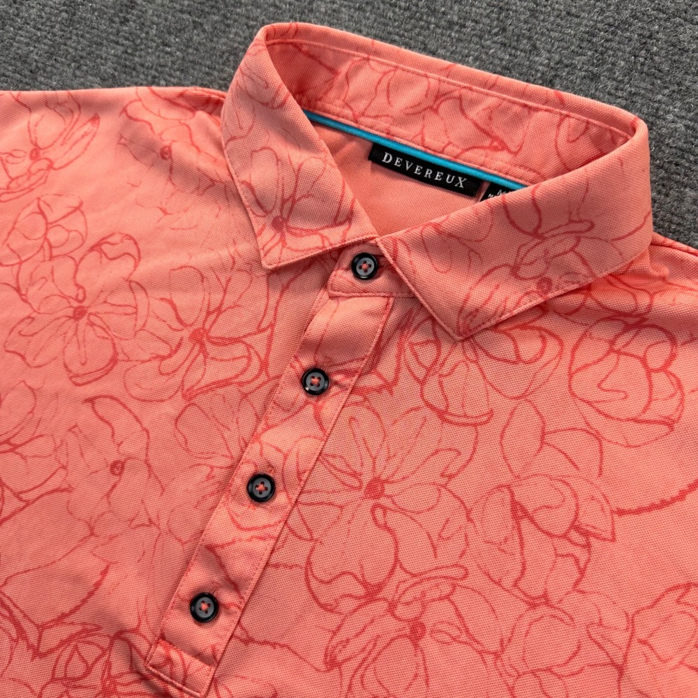 Devereux Golf Polo Shirt Men's M Salmon Peach Pink‎ Floral Pattern Casual Sport